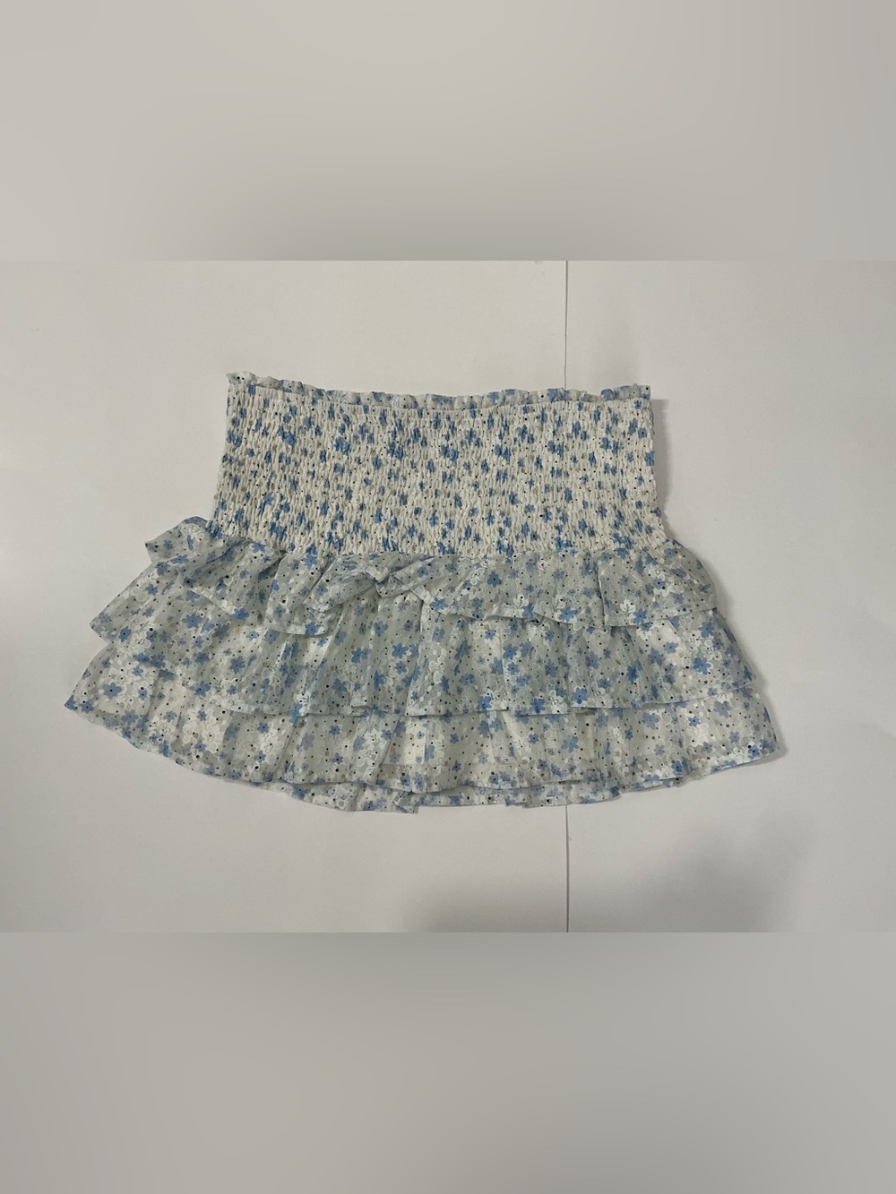 Windsor Blue Floral Smocked Tiered Mini Skirt